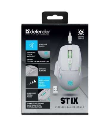 WIRELESS MOUSE DEFENDER STIX GM-009 RF WHITE 3200dpi 7P