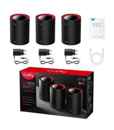 Cudy M3000 3-Pack Dual-band (2.4 GHz / 5 GHz) Wi-Fi 6 (802.11ax) Black, Red 1 Internal