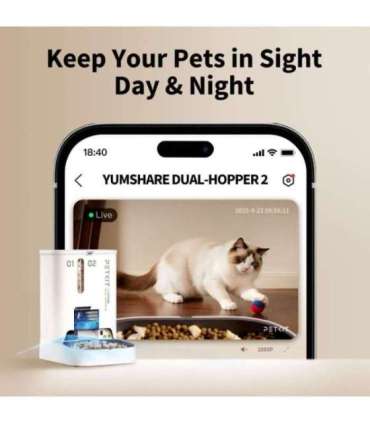 PETKIT YumShare Dual-hopper 2 Automatic Feeder with Camera Capacity 5 L Material ABS, 304 stainless steel White