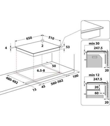 WHIRLPOOL Induction Hob SMP 658C/BT/IXL, Width 65 cm, 6TH SENSE, Black