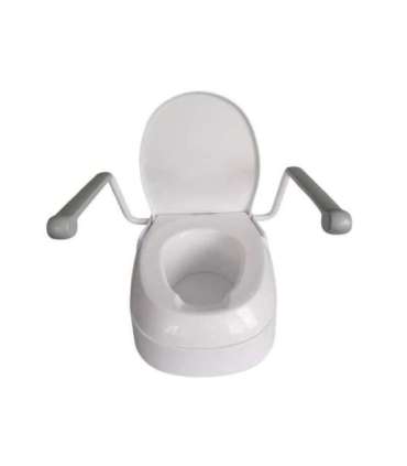 Raising toilet seat with handrails