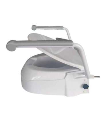 Raising toilet seat with handrails