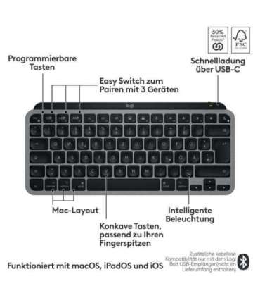Logitech Master Series MX Keys Mini for Mac Tastatur DE (920-012645) (920012645)