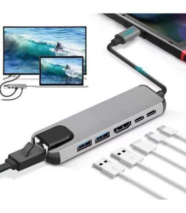 Gembird A-CM-COMBO5-06 USB Type-C 6-in-1 multi-port adapter (AF and Type-C Hub + HDMI + PD+LAN)