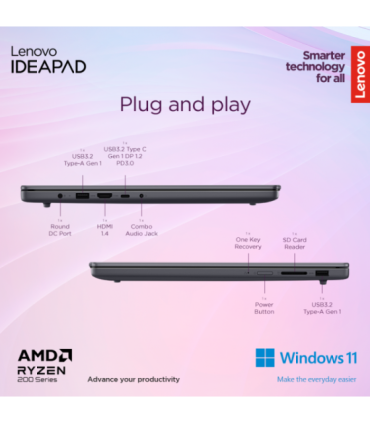 Lenovo IdeaPad Slim 3 15AMN8 Arctic Grey 15.6 " TN FHD 1920 x 1080 pixels Anti-glare AMD Ryzen 3 7320U |