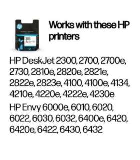 HP 305 Tri-Color Ink Cartridges, 100 pages, for HP DeskJet 2300, 2710, 2720, Plus 4100