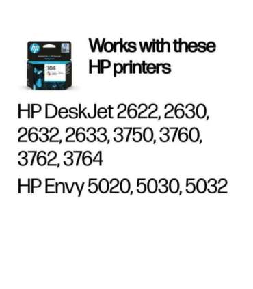 HP 304 Tri-color Ink Cartridge, 100 pages, for HP DeskJet 2620,2630,2632,2633,3720,3730,3732,3735