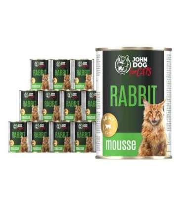 John Dog dorosły królik mus puszka karma mokra dla kota 400g*12