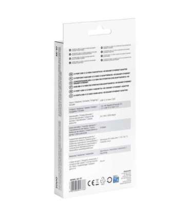 Savio AK-57 USB-C - 3 x USB-A HUB with RJ-45 Gigabit Ethernet adapter, 5000 Mbit/s, grey