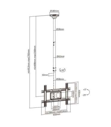 Universal LED LCD monitor with LCD OLED QLED screen for ceiling mounting 23-100 "max. 50 kg Max VESA 600x400