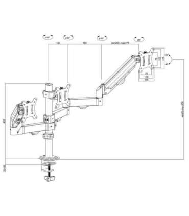 Maclean 3 monitor mount, gas spring, 17"-27", 2-8kg, black, MC-137