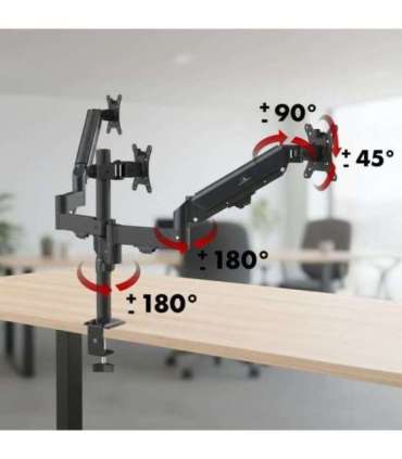 Maclean 3 monitor mount, gas spring, 17"-27", 2-8kg, black, MC-137