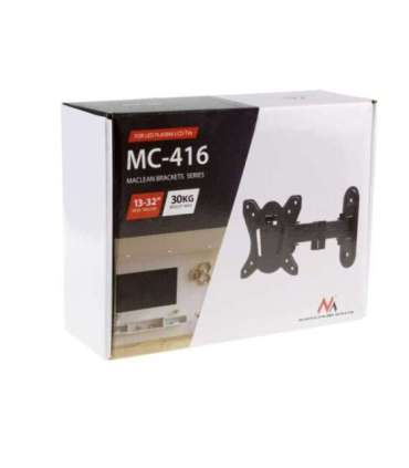 Maclean MC-416 TV Monitor Wall Mount 13"-32" 30kg Tilt Rotate max. VESA 100x100 Black Powder Coating LED OLED LCD