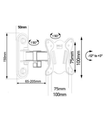 Maclean MC-416 TV Monitor Wall Mount 13"-32" 30kg Tilt Rotate max. VESA 100x100 Black Powder Coating LED OLED LCD