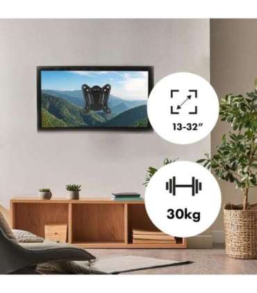 Maclean MC-416 TV Monitor Wall Mount 13"-32" 30kg Tilt Rotate max. VESA 100x100 Black Powder Coating LED OLED LCD