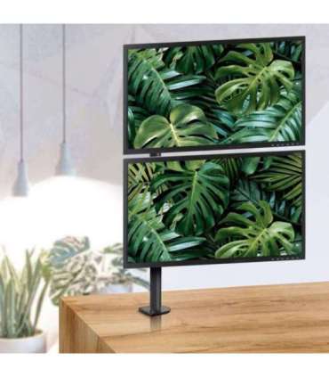 Maclean MC-967 Double Vertical Monitor Desk Mount Screen Holder max VESA 100x100, 13-27", 2x 9kg Powder Coated Tilting