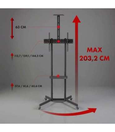 Maclean TV stand / cart, camera shelf, on wheels, 37-70", max load 45kg/5kg shelf, max. VESA 600x400, MC-113 B