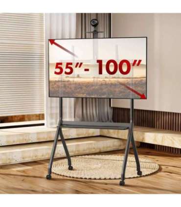 Maclean TV stand / cart, camera shelf, on casters, 55-100", max load 120kg/10kg shelf, max. VESA 900x600, black, MC-114