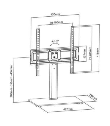 Maclean MC-450 Universal TV Stand for TV Cabinet max. 40kg, max. VESA 400x400 32-65" Tempered Glass Base 3-Level Height