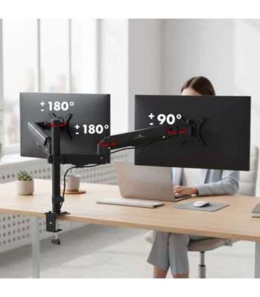 Maclean 2 monitor mount, gas spring, 17"-32", 2-10kg, black, MC-136