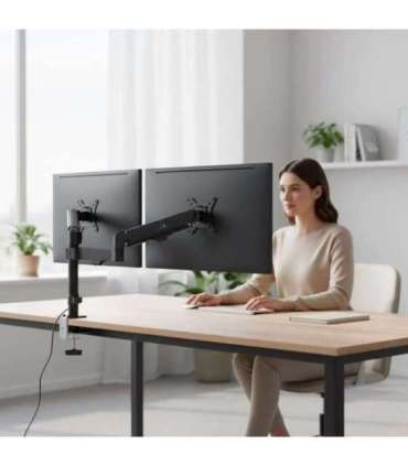 Maclean 2 monitor mount, gas spring, 17"-32", 2-10kg, black, MC-136