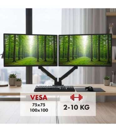 Maclean 2 monitor mount, gas spring, 17"-32", 2-10kg, black, MC-134