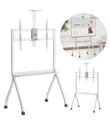 Maclean TV stand / cart, camera shelf, on casters, 55-100", max load 120kg/10kg shelf, max. VESA 900x600, white, MC-114