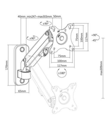 Maclean monitor wall mount, 17-27'', 7kg max, gas spring, MC-458