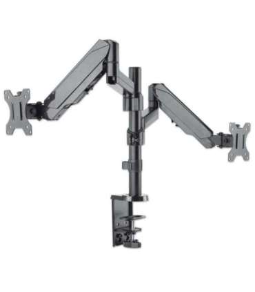 Manhattan TV & Monitor Mount, Desk, Full Motion (Gas Spring), 2 screens, Screen Sizes: 10-27", Black, Clamp or Grommet