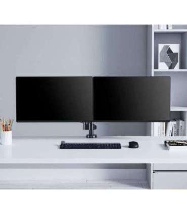 Manhattan TV & Monitor Mount, Desk, Full Motion (Gas Spring), 2 screens, Screen Sizes: 10-27", Black, Clamp or Grommet
