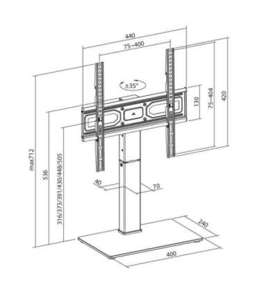 Maclean universal TV stand, for RTV cabinet, stand, max. 40kg, max. VESA 400x400, height and angle adjustment, for