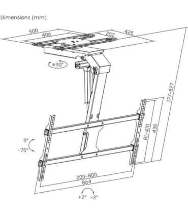 Maclean electric TV mount, ceiling mount, Tuya support, max. VESA 800x400, reg. in pos. +90°~-90°, for TV 43-86", max.