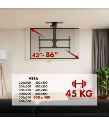 Maclean electric TV mount, ceiling mount, Tuya support, max. VESA 800x400, reg. in pos. +90°~-90°, for TV 43-86", max.
