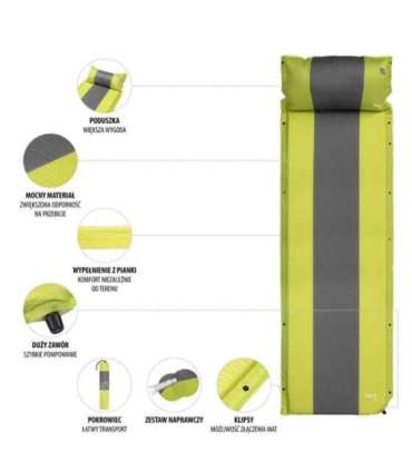 NC4349 GREEN-GRAY SELF-INFLATING MAT WITH A PILLOW  NILS CAMP