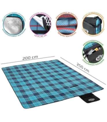 NC8002 BLUE CHEQUERED PICNIC MAT 250x200 PE ALU NILS CAMP