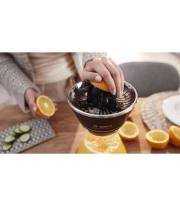 Bosch MCP72GPB citrus press Plastic, Stainless steel Black, Transparent