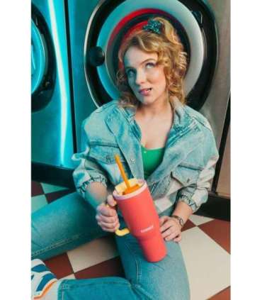 Thermal mug with telescopic straw Kambukka Rio Tumbler 950ml Pink Papaya