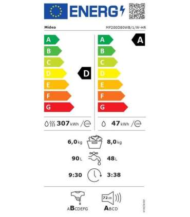 Midea Washing machine with dryer MF200D80WB/1/W-HR Energy efficiency class A/D Front loading Washing capacity 8