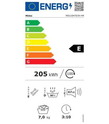 Midea Dryer MD110H70/W-HR Energy efficiency class E Front loading 7 kg LED Depth 60 cm White