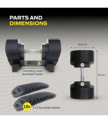 Adjustable dumbbell TUNTURI MX55 Dumbbell 4.5-24.9 kg, knurled