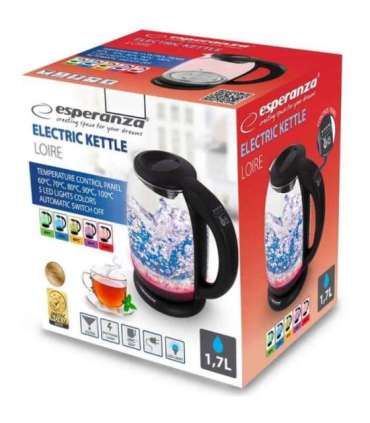 Esperanza EKK027 electric kettle 1.7 L 2200 W Black, Transparent