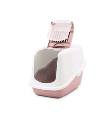 SAVIC Nestor White-Pink - Covered Cat Litter Box - 56x39x38.5 cm - 1 pc