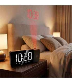 Digital LED clock radio with GreenBlue projector, FM radio, alarm, 12/24 clock, 5V DC USB power supply + CR2032, GB172