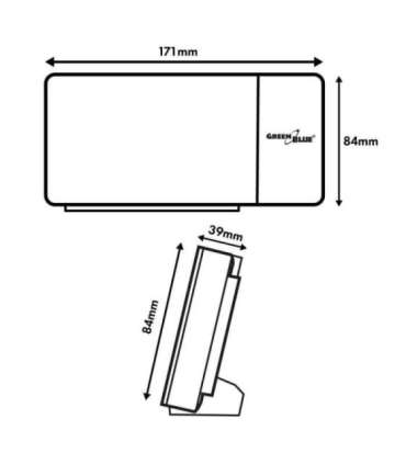 Digital LED clock radio with GreenBlue projector, FM radio, alarm, 12/24 clock, 5V DC USB power supply + CR2032, GB172