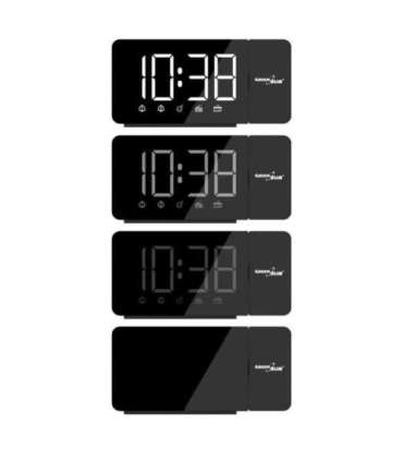 Digital LED clock radio with GreenBlue projector, FM radio, alarm, 12/24 clock, 5V DC USB power supply + CR2032, GB172