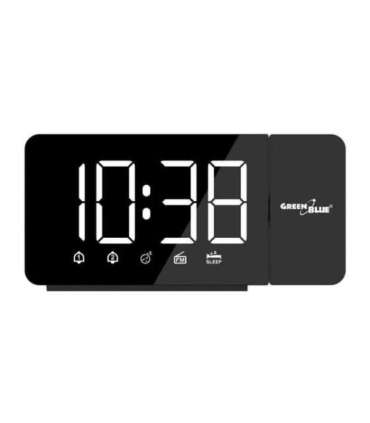 Digital LED clock radio with GreenBlue projector, FM radio, alarm, 12/24 clock, 5V DC USB power supply + CR2032, GB172