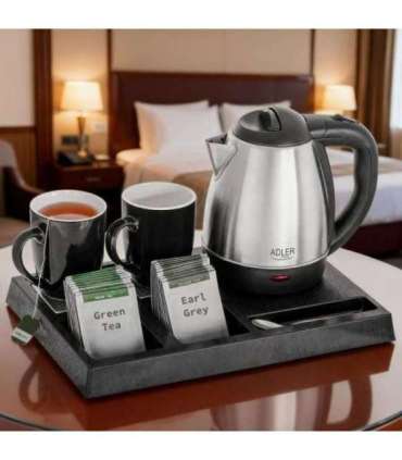Adler AD 1354 Hotel kettle stainless steel 1.2 L + tray with cups black, steel
