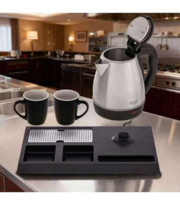 Adler AD 1354 Hotel kettle stainless steel 1.2 L + tray with cups black, steel