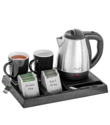 Adler AD 1354 Hotel kettle stainless steel 1.2 L + tray with cups black, steel