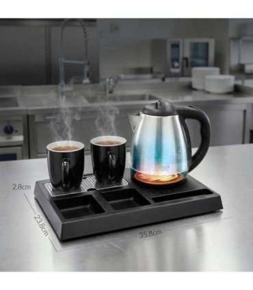 Adler AD 1354 Hotel kettle stainless steel 1.2 L + tray with cups black, steel